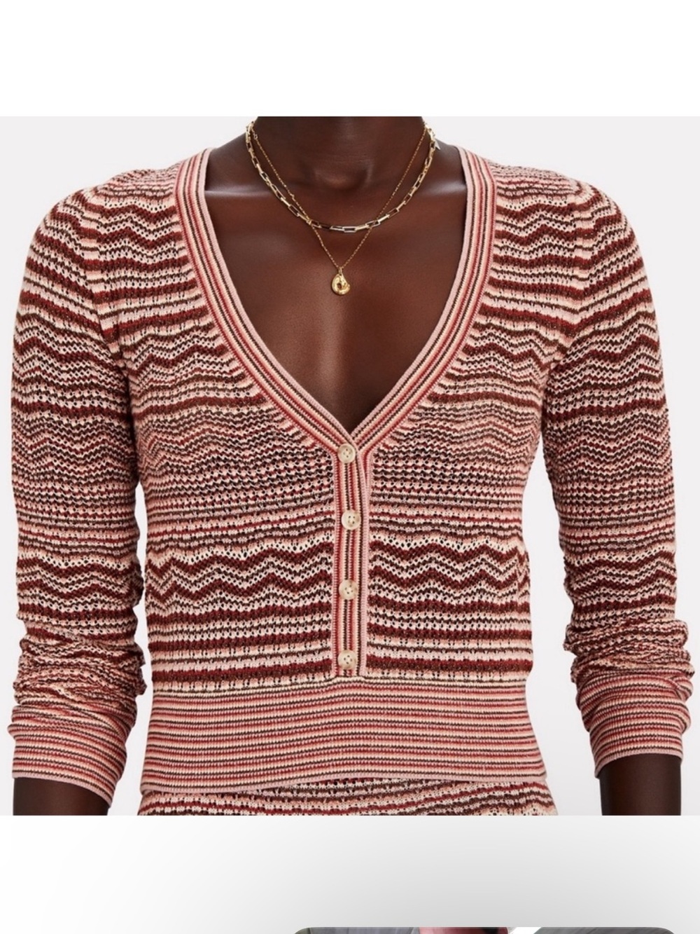 Intermix XS Minnie Chevron Knit Crop Cardigan Orange Metallic